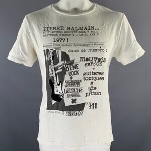 PIERRE BALMAIN Size XL White Black Graphic Cotton Scoop Neck T-shirt